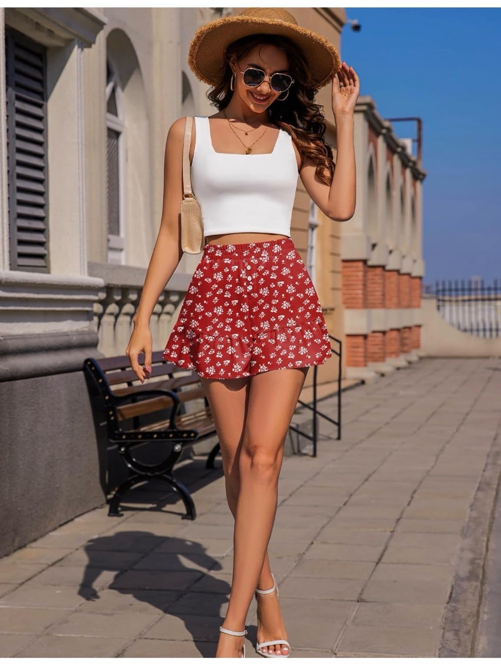 Kistore Womens Shorts Summer Casual Ruffle Y2K Trendy Button High Waisted Skorts